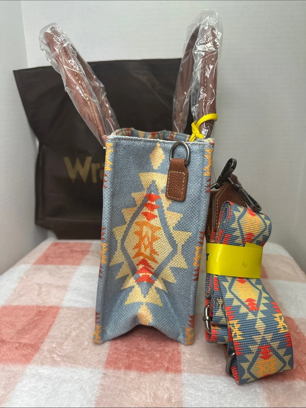 Wrangler Aztec Mini Tote in Blue, Tan and Brown